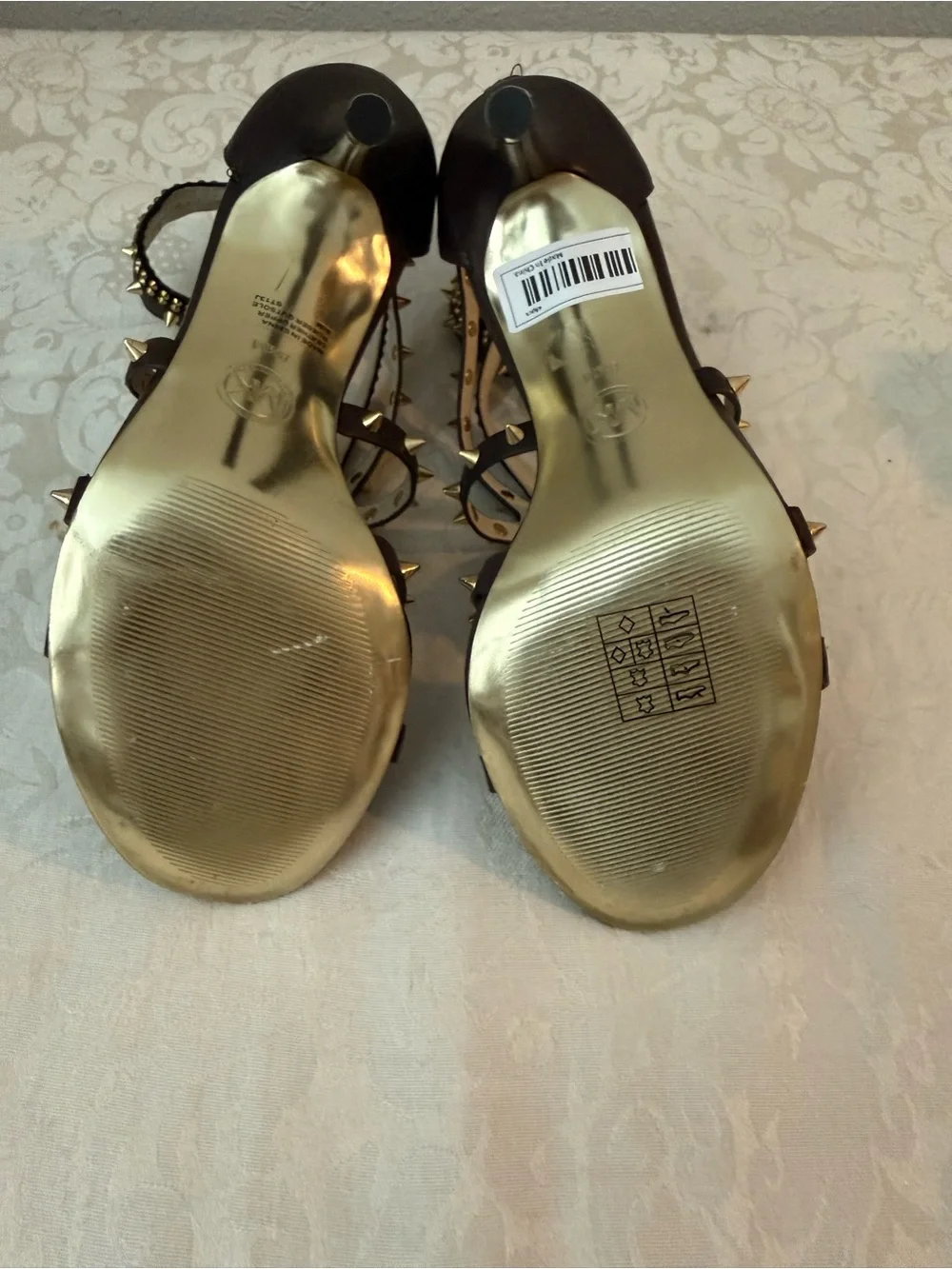 Stunning Michael Kors Brown Studded Crystal Leather Heels Sandals 8.5M (NWOB)